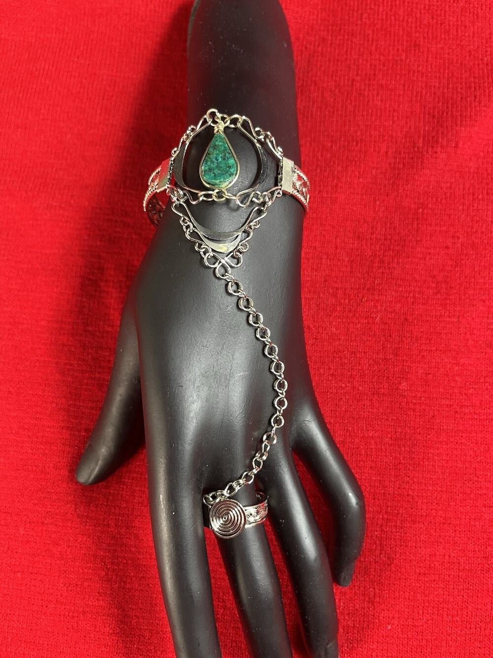 Slave Bracelet From Perú Handmade With Chrysocolla Teardrop Shape Stone